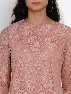 Pink Full Sleeve Stretch Lace Blouse