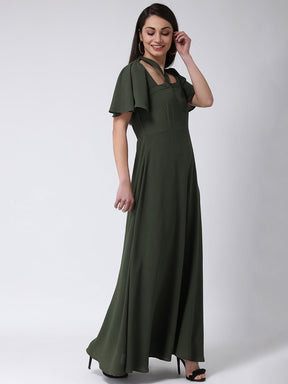 Green Half Sleeves Maxi Dress