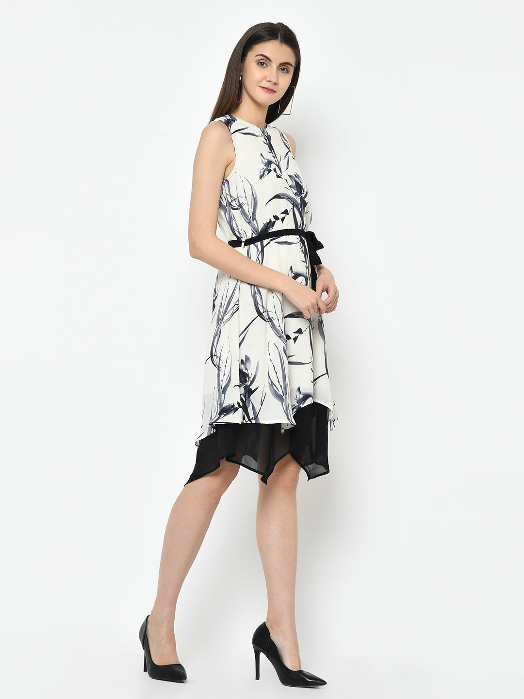 Ivory Sleeveless Solid A-Line Dress