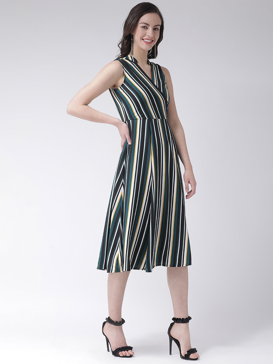 Godet Stripe Printed Dress