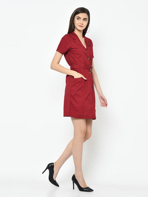 Red Half Sleeve Shift Dress