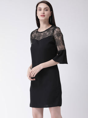 Black 3/4 Sleeve A-Line Dress