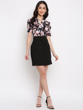 Black Printed Half Sleeve 2 Fir 1 Dress