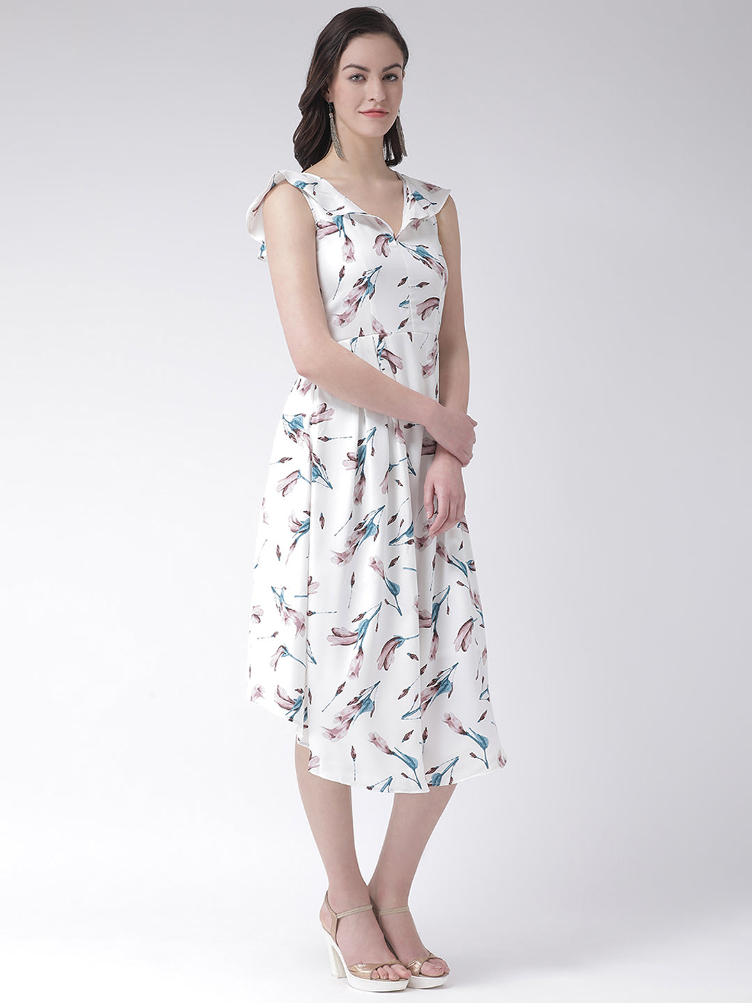 Ivory Cap Sleeve A-Line Floral Dress