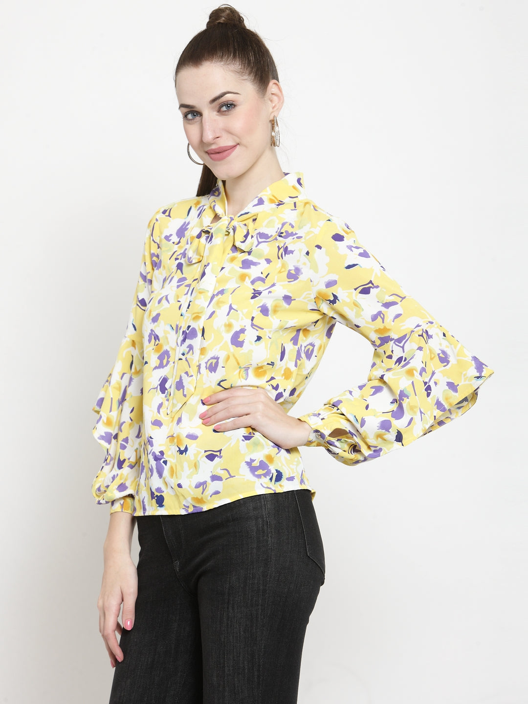 Printed Blouse With Cut Out Sleeve