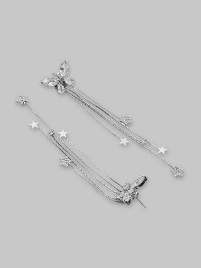 Fancy Latest Crystal Silver Butterfly Long Chain Drop Dangle Hook Earrings For Girls and Women