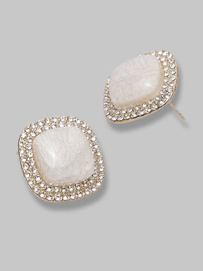 Gold Alloy Stone Small Stud Earrings Tops For Women And Girls