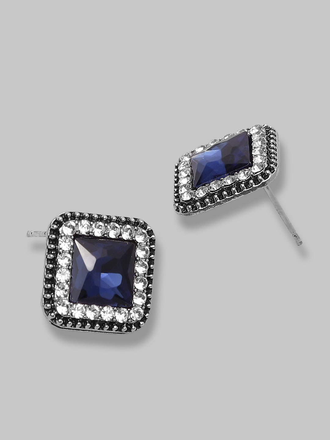 Beautiful Silver Base Metal And Blue Crystal Earrings For Women And Girls