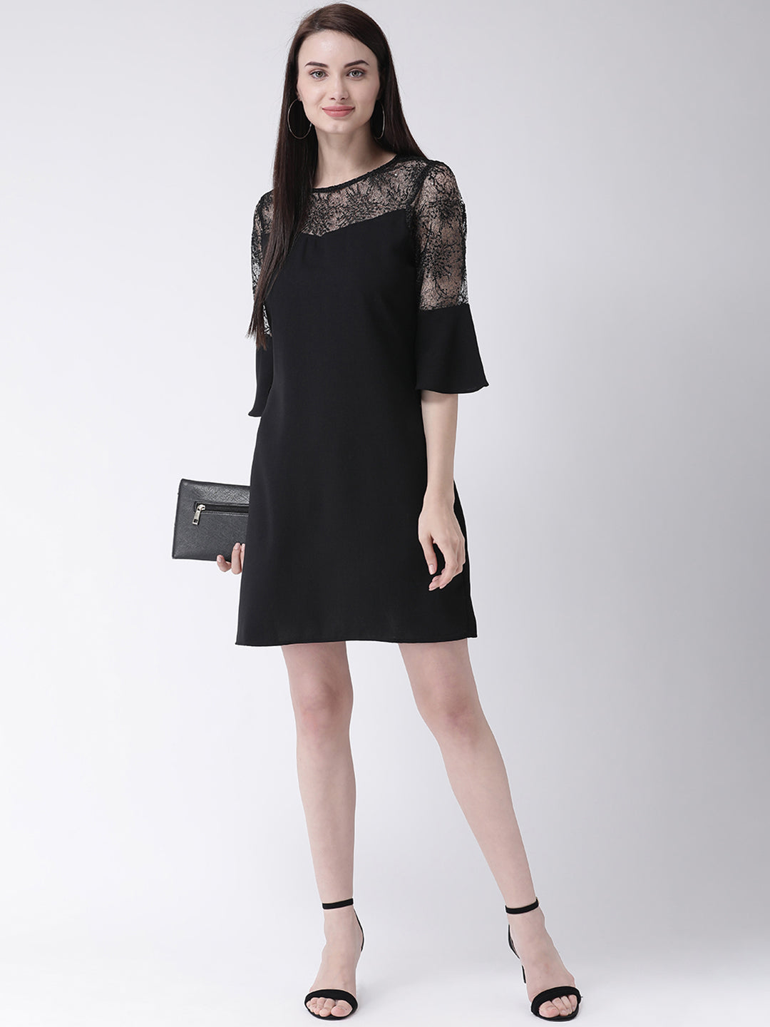 Black 3/4 Sleeve A-Line Dress