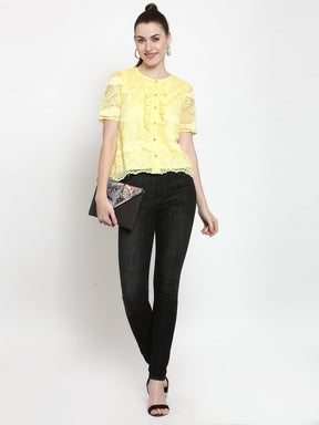 Lace Linned Blouse With Placket