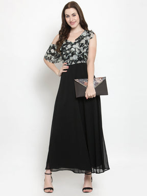 2 Fir 1 Printed Maxi Dress With Cold Shoulder