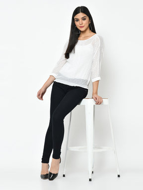 White 3/4 Sleeve Blouse With Laces