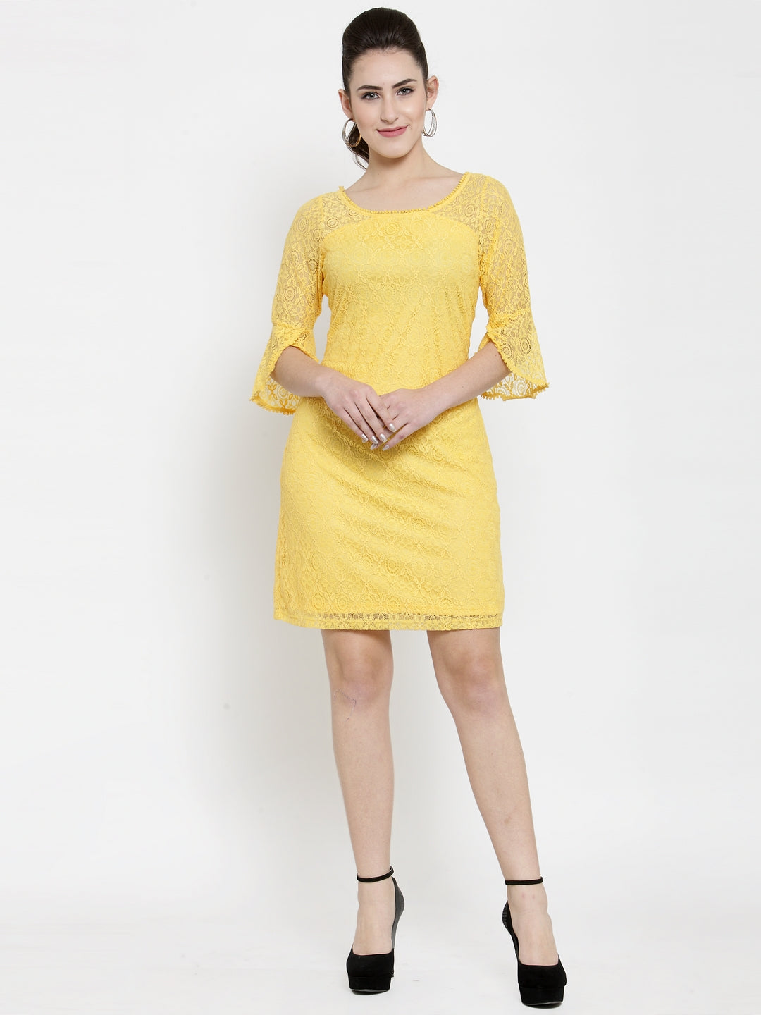 Mustard 3/4 Sleeve A-Line Dress