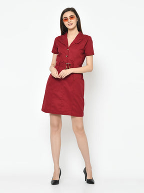 Red Half Sleeve Shift Dress