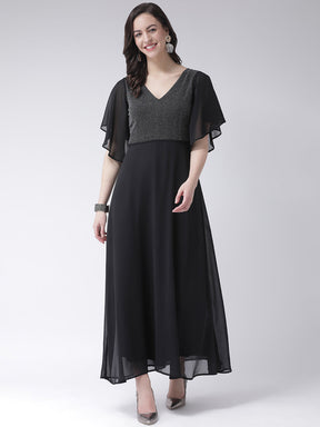 Black Half Sleeve Maxi Dress With Lurex