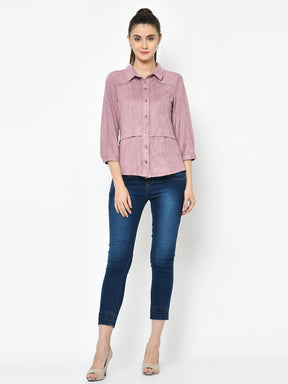 Pink 3/4 Sleeve Buttoned Shirt