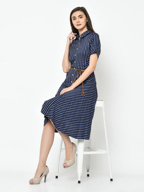 Blue Half Sleeve Shirt Striped Dress