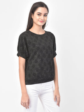 Black Half Sleeve Top With Lurex Knit