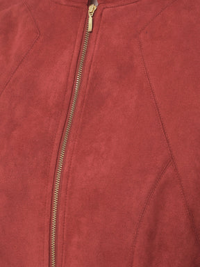 Rust Full Sleeve Straight Jacket With Zip