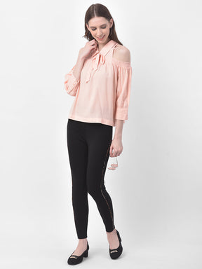 Peach 3/4 Sleeve Blouse With Ties