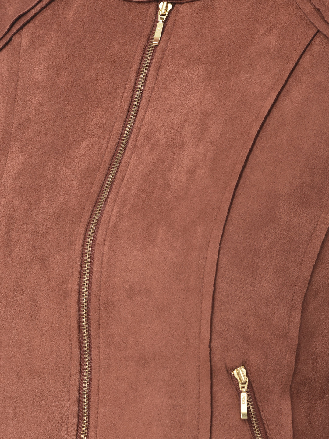 Brown Full Sleeve Straight Zip Jacket