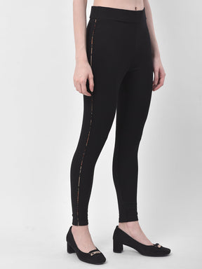 Black Roma Jeggings With Piping