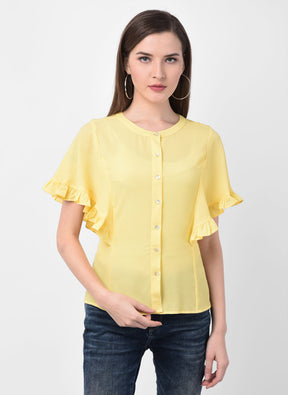 Yellow Half Sleeve Blouse With Ruffles