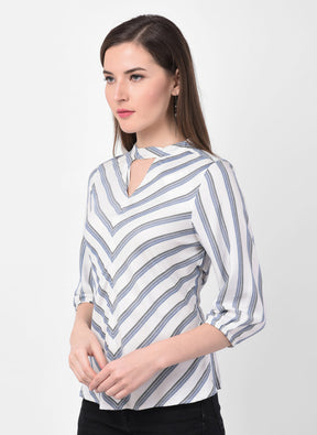 Blue 3/4 Sleeve Striped Blouse