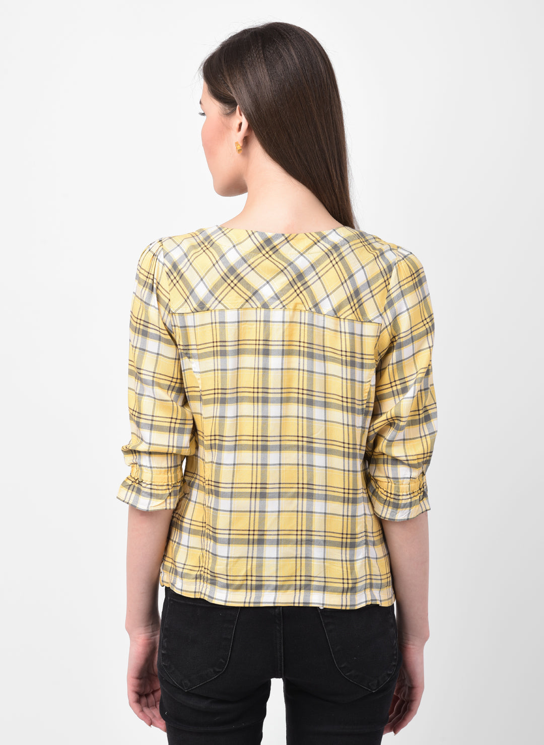 Yellow 3/4 Sleeve Shirt With Tie