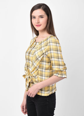 Yellow 3/4 Sleeve Shirt With Tie