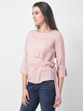 Beige 3/4 Sleeve Blouse With Buckle