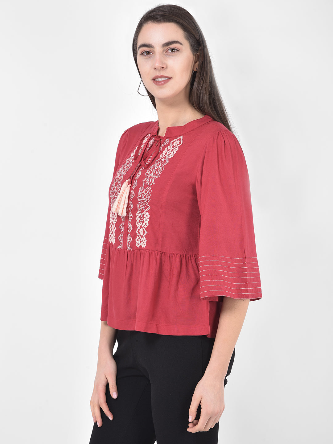 Red 3/4 Sleeves Blouse