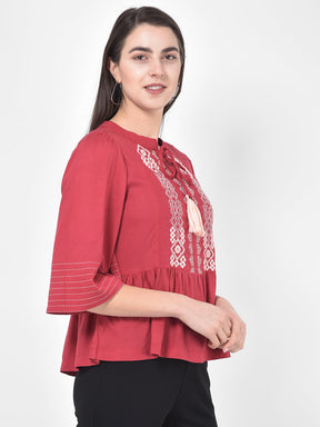 Red 3/4 Sleeves Blouse