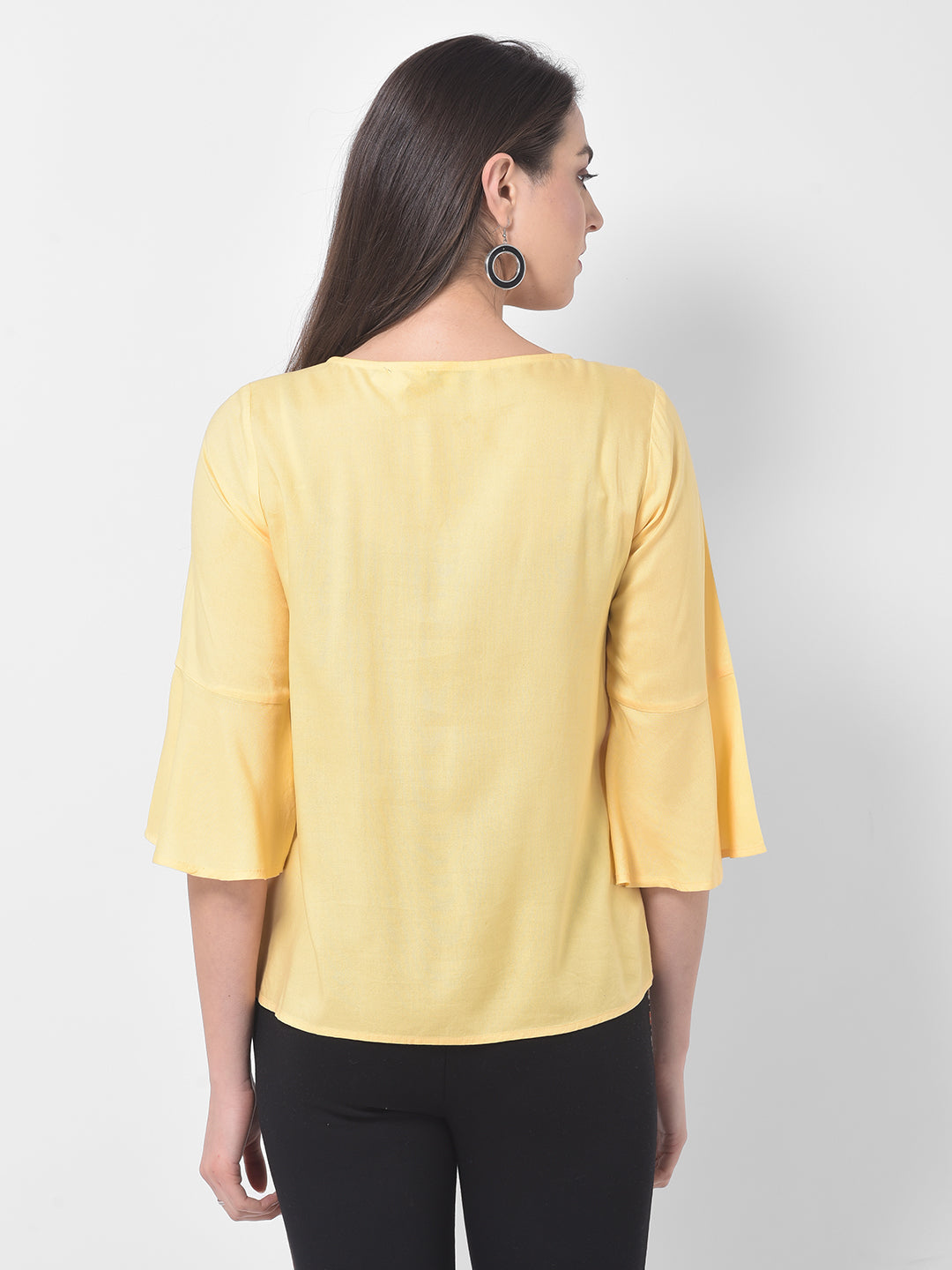 Yellow 3/4 Sleeve Blouse With Tassels