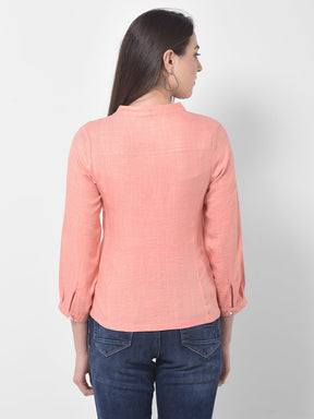 Peach 3/4 Sleeve Blouse With Pearl