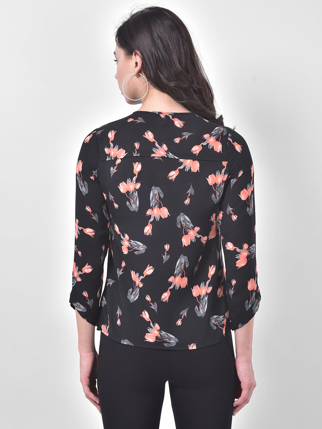 Black 3/4 Sleeve Floral Shirt