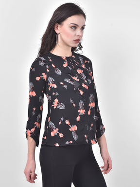 Black 3/4 Sleeve Floral Shirt
