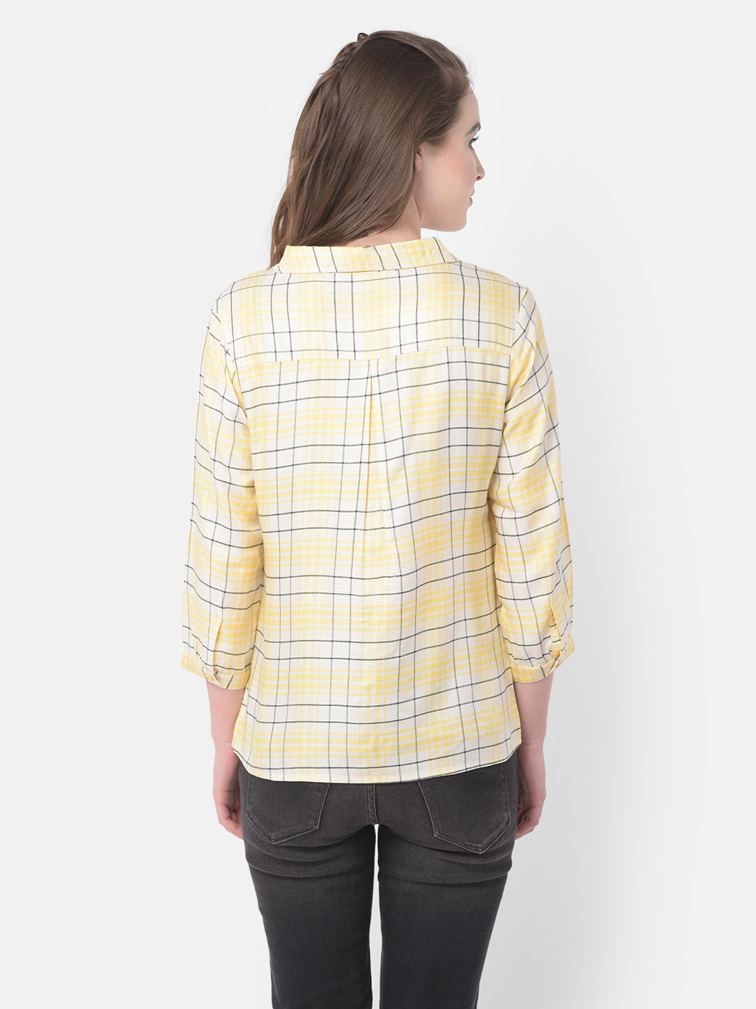 Yellow 3/4 Sleeve Blouse With Pokcet