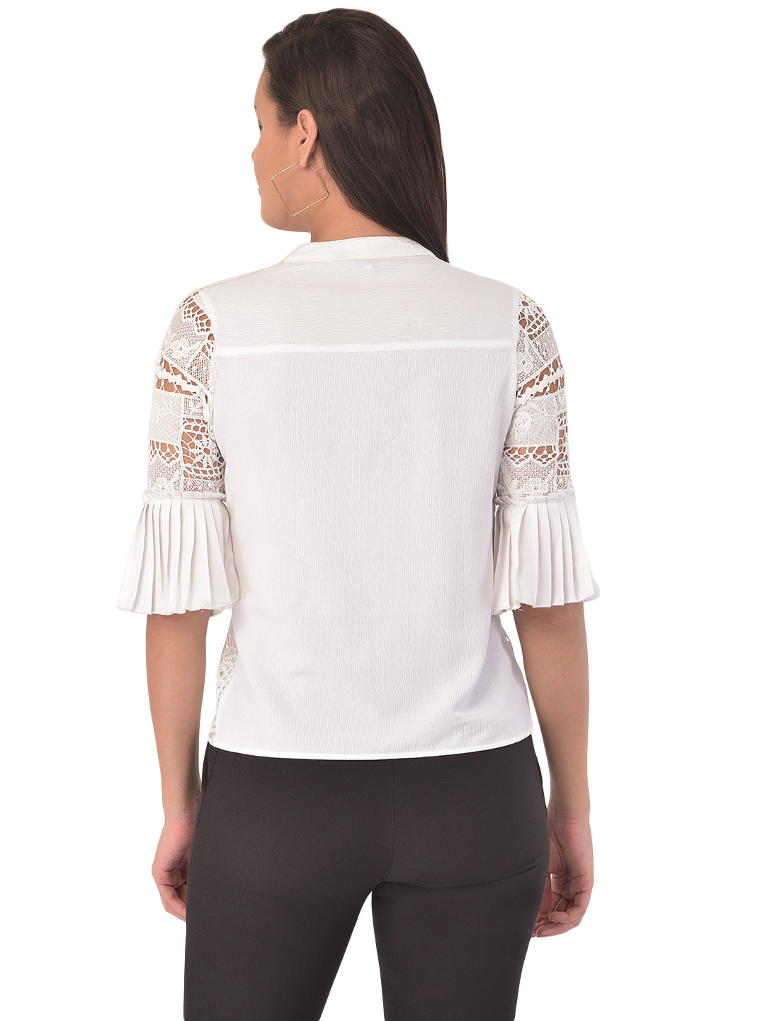 White 3/4 Sleeve Blouse With Lace