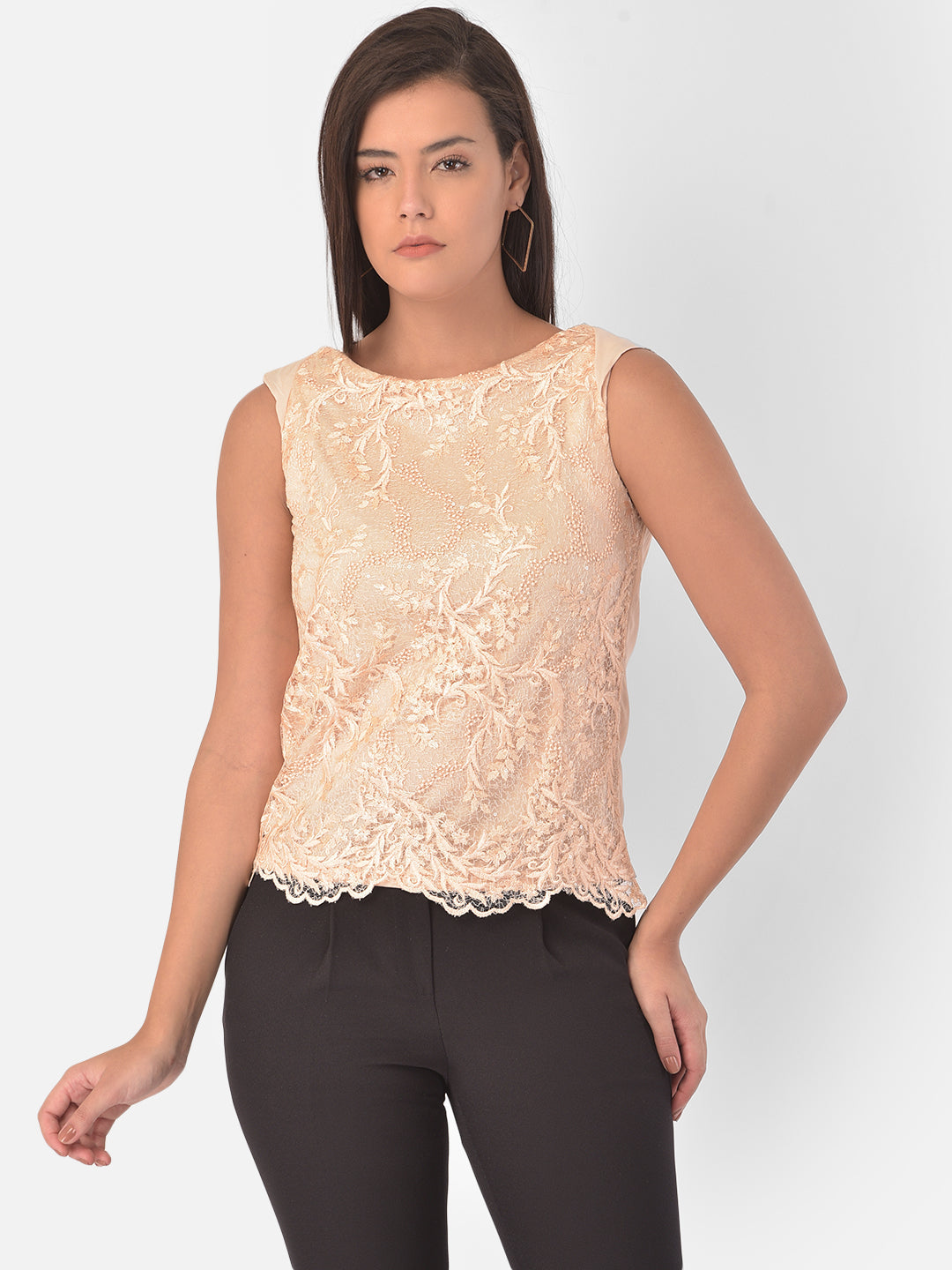 Sleeveless Round Neck Embroidered Sequin Blouse Top