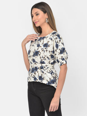 White Half Sleeve Blouse With Knot