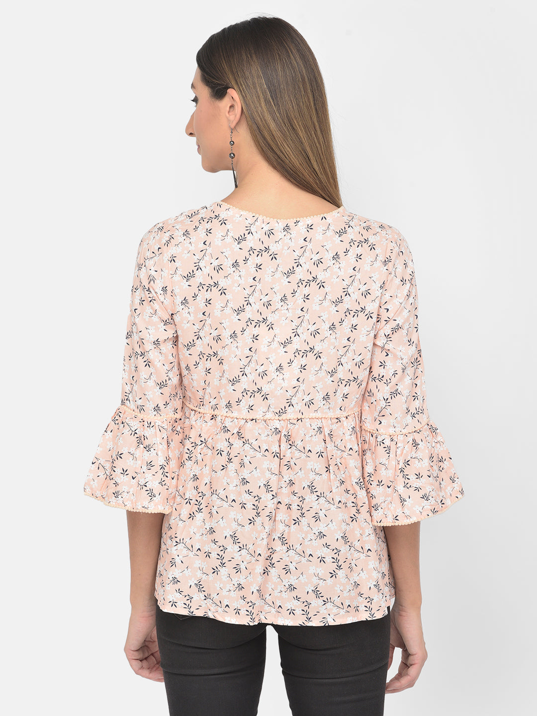 Peach 3/4 Sleeve With Printed Blouse
