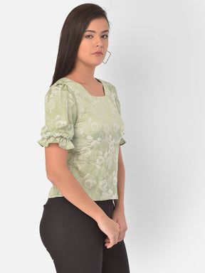 Green Half Sleeve Blouse With Button