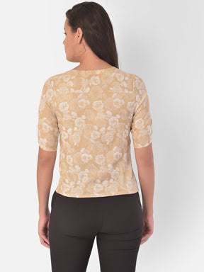 Beige Half Sleeve Jaxquard Blouse