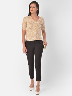 Beige Half Sleeve Jaxquard Blouse