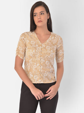 Beige Half Sleeve Jaxquard Blouse