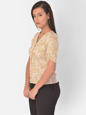 Beige Half Sleeve Jaxquard Blouse