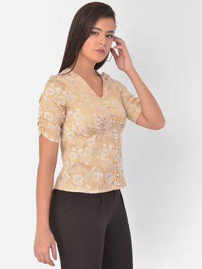 Beige Half Sleeve Jaxquard Blouse