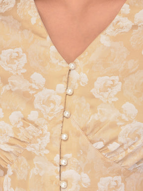 Beige Half Sleeve Jaxquard Blouse