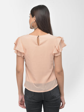 Beige Cap Sleeve Blouse With Ruffles